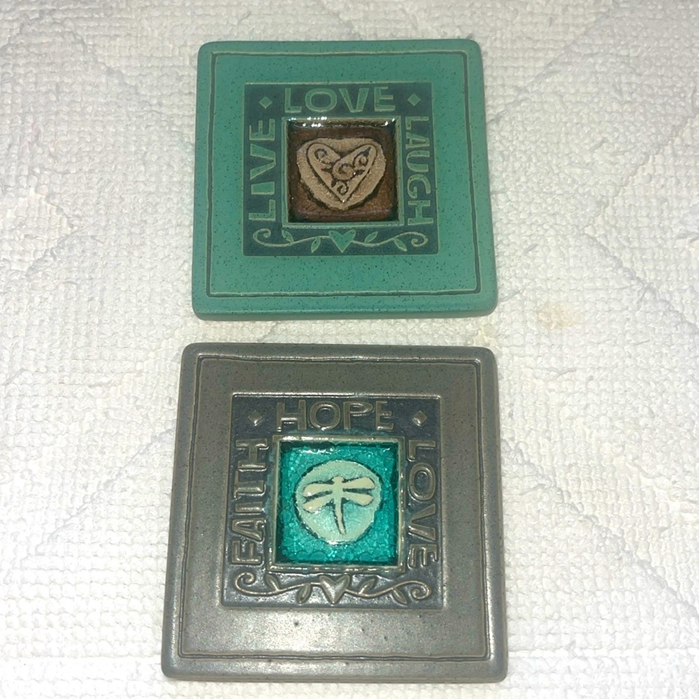 NWT- Clay HOPE, love, laugh, Live, Faith coasters. (2)